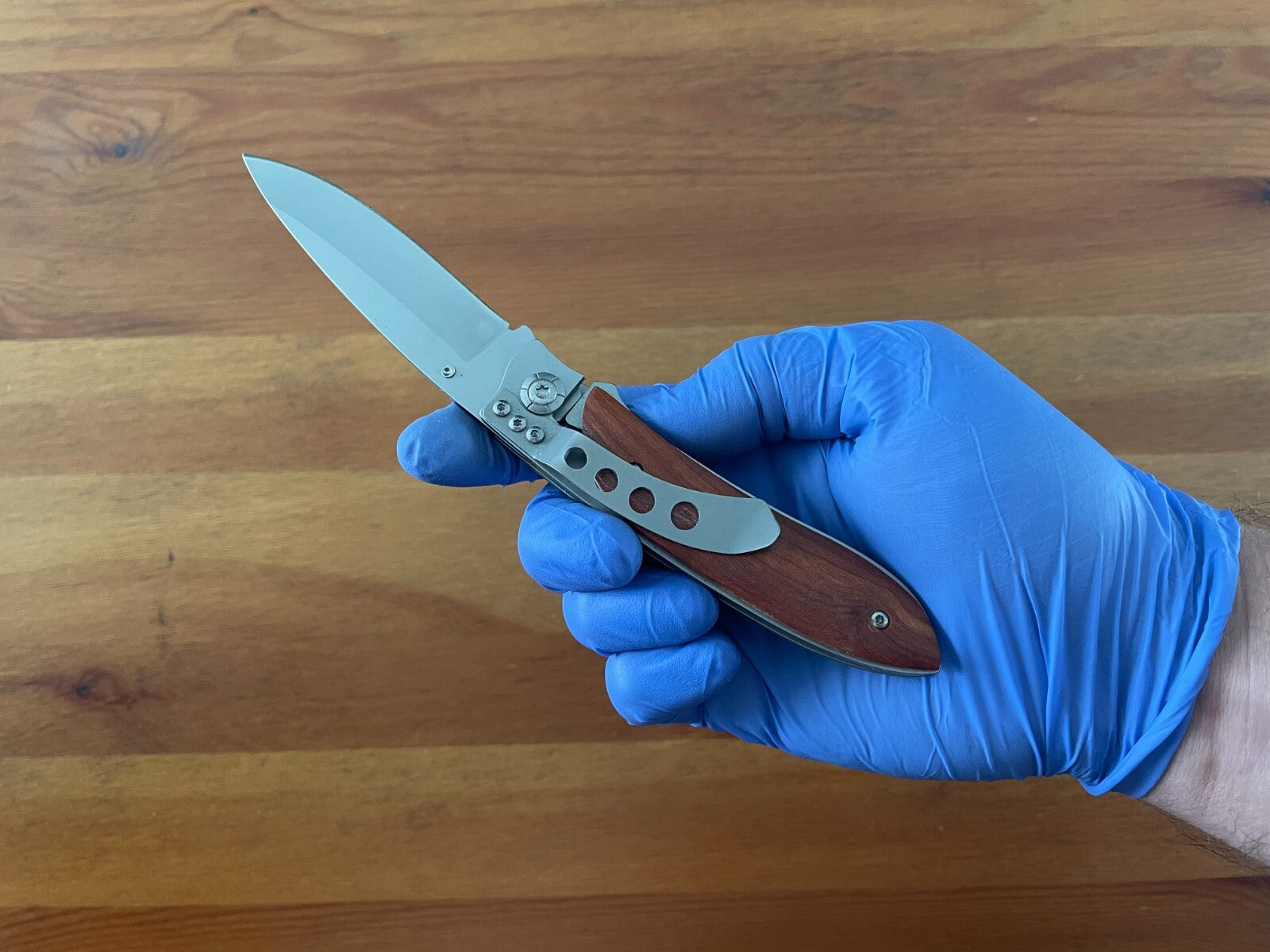 3.3" Stainless Steel Satin Blade Folding Knife Steel and Wood Handle Pocket Clip