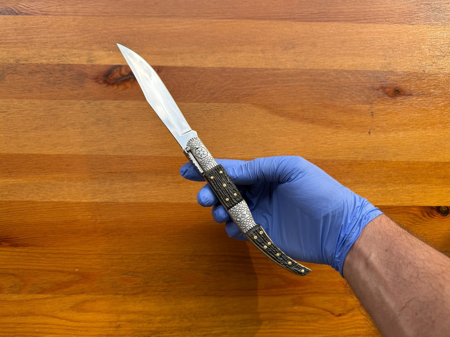 5.3" Blade Arabian Style Ratchet Navaja Knife Staghorn Imitation Ornamented