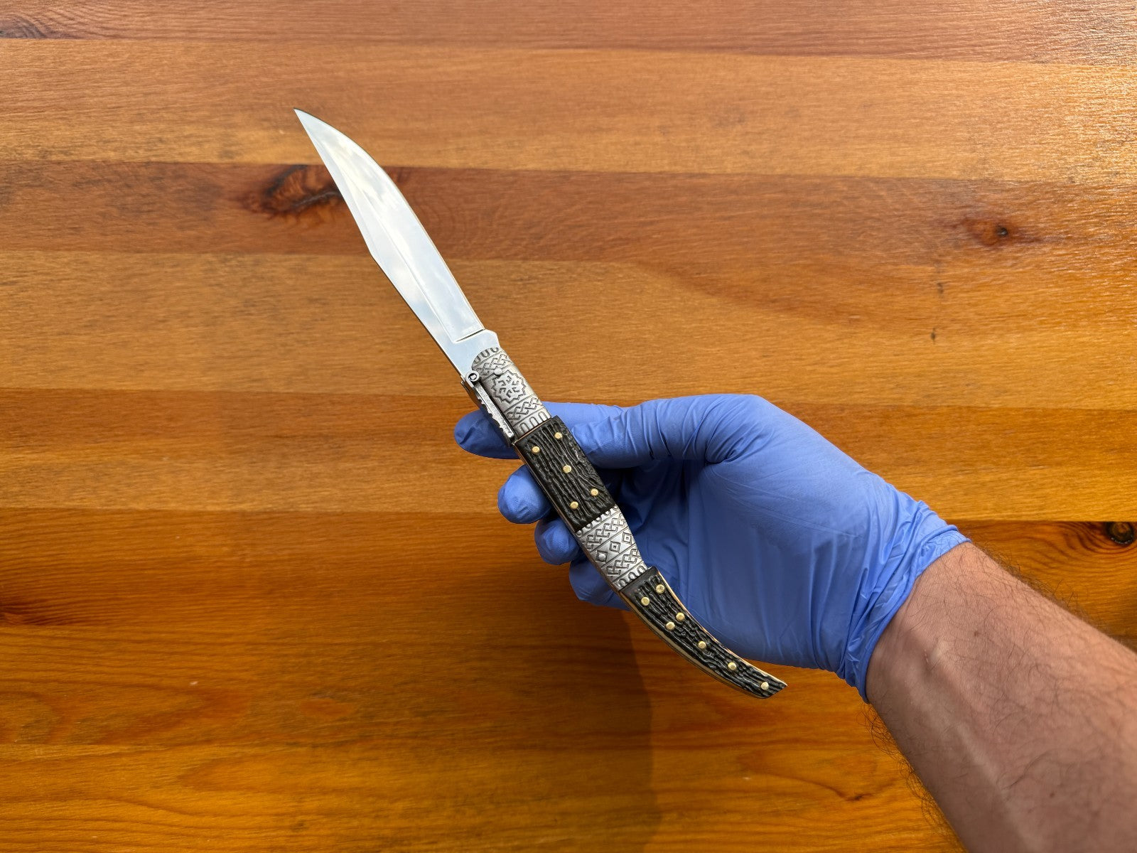 5.3" Blade Arabian Style Ratchet Navaja Knife Staghorn Imitation Ornamented