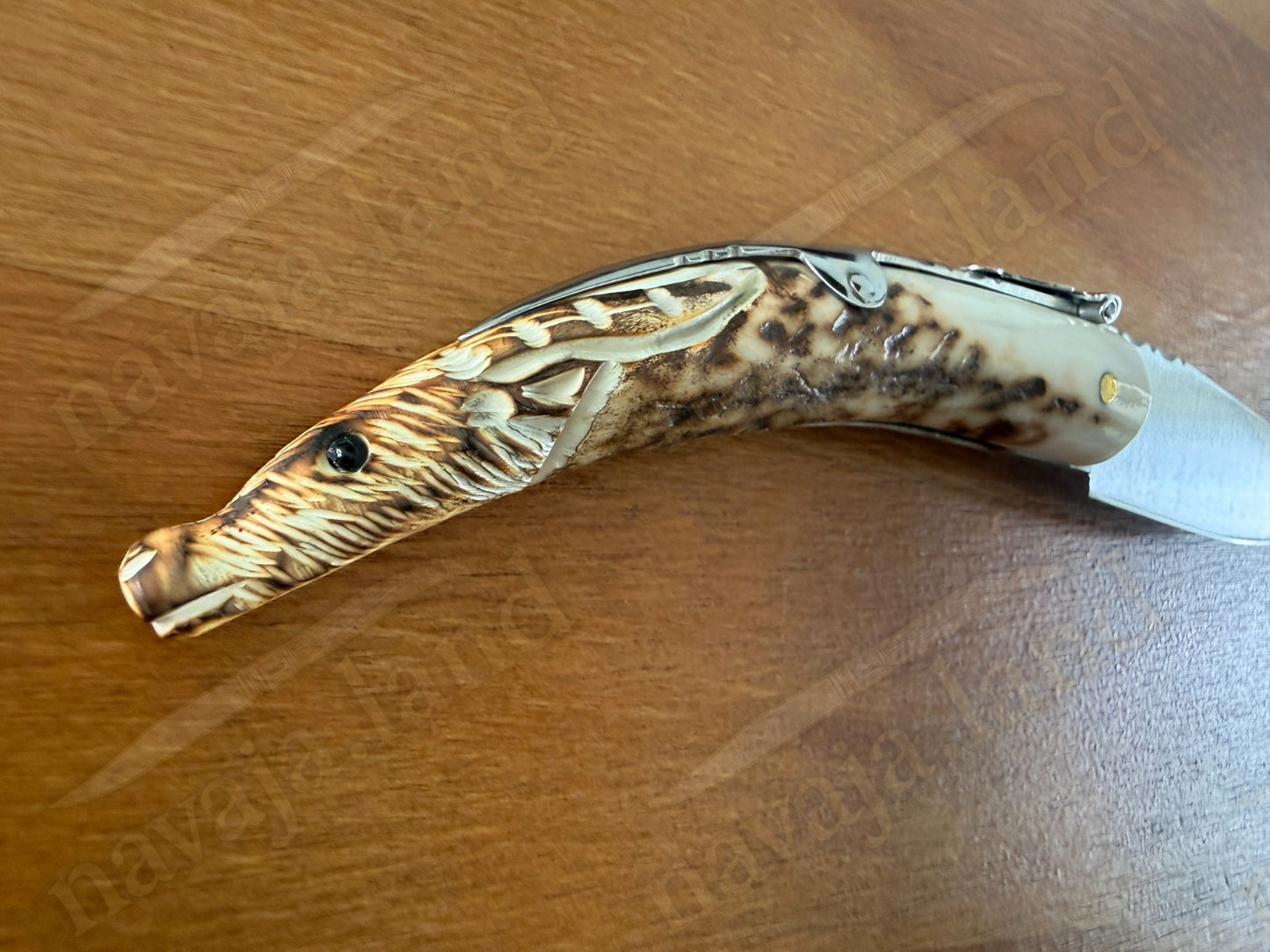 Joker Macho Montés Folding Knife – Hand Carved Deer Antler | 3.3" MOVA Steel