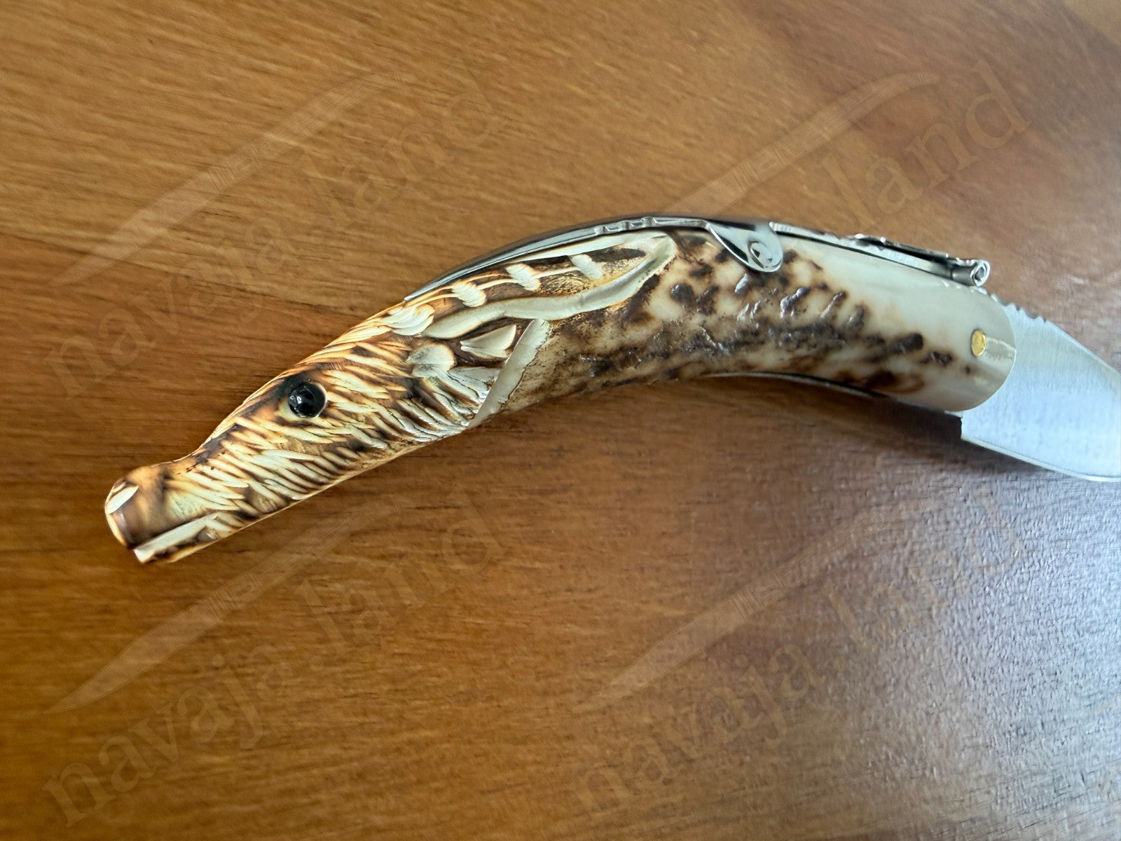 Joker Macho Montés Folding Knife – Hand Carved Deer Antler | 3.3" MOVA Steel