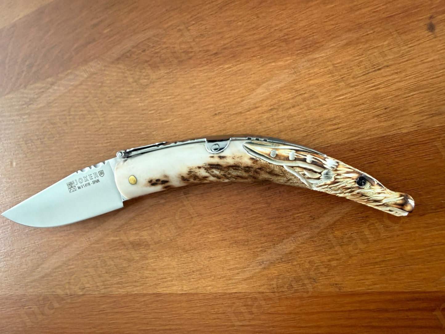 Joker Macho Montés Folding Knife – Hand Carved Deer Antler | 3.3" MOVA Steel