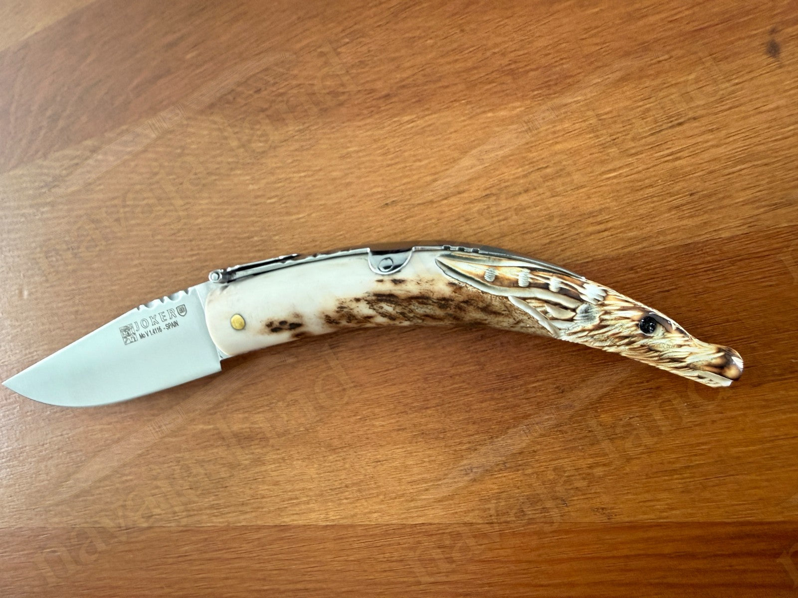 Joker Macho Montés Folding Knife – Hand Carved Deer Antler | 3.3" MOVA Steel