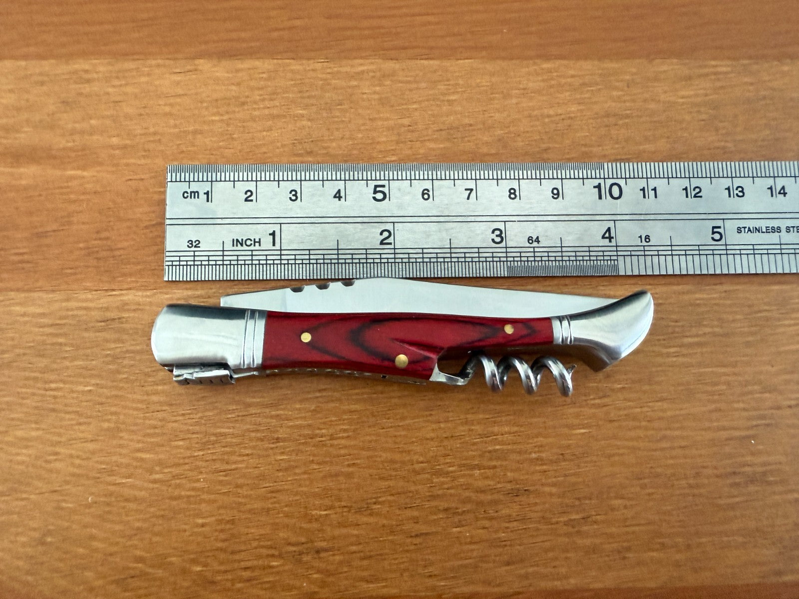 3.34” Stainless Steel Blade Navaja Laguiole Inox Pocket Knife Red Wood Scales