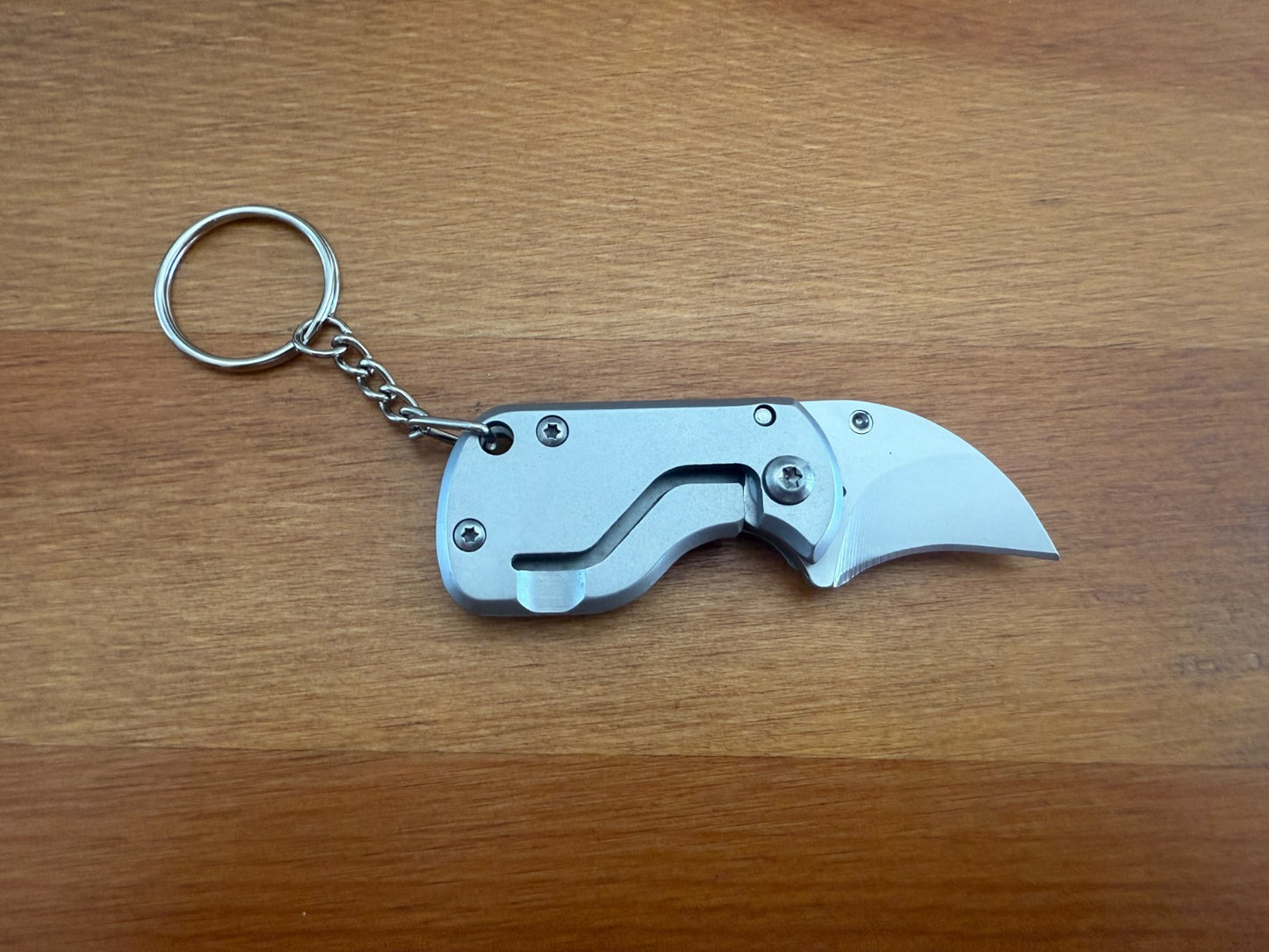 1.2" Stainless Steel Satin Curved Blade Keychain Mini Folding Knife Liner Lock