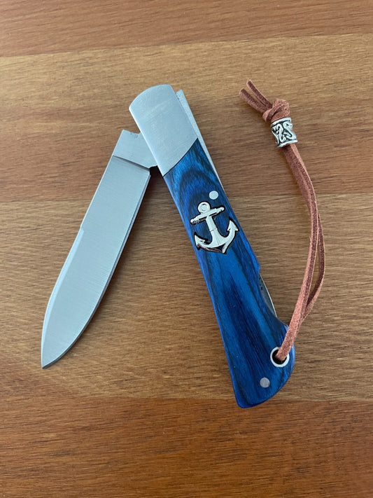 3.15" Steel Navaja Pocket Knife Sailor / Marinera Blue Stamina Wood Handle