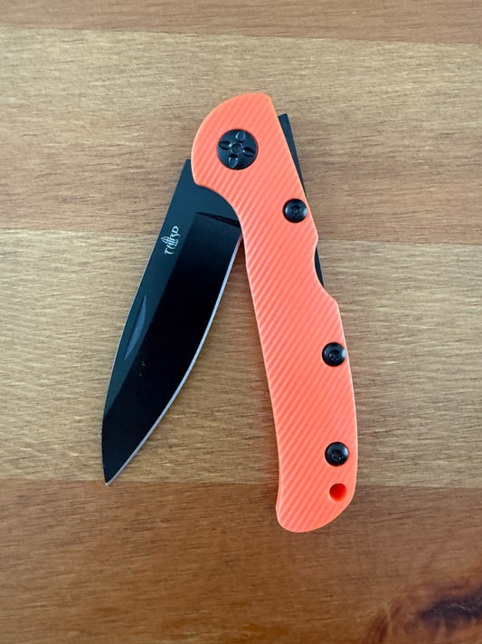3.15" 420 Steel Blade Finished in Black - Orange Nylon Fiber Handle Lightweight