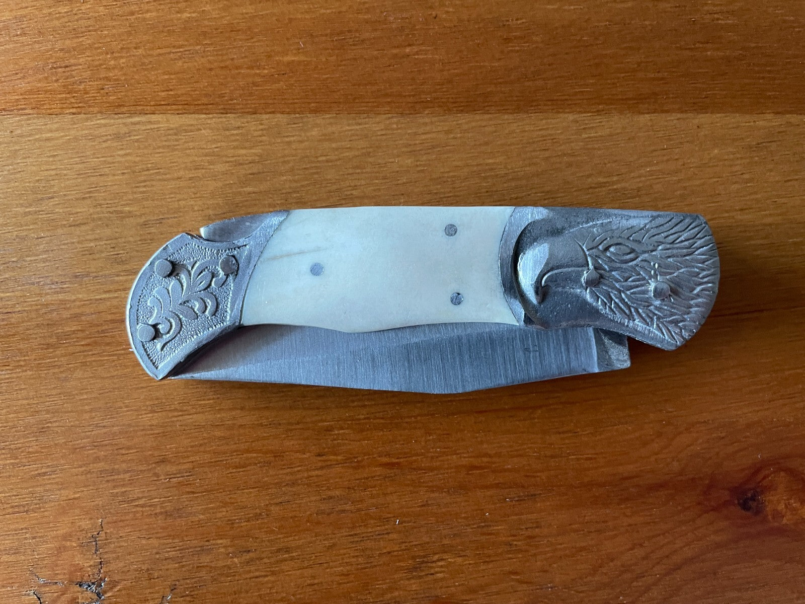 3.5" Spanish Navaja Pocket Knife Eagle Bolsters Bone Scales Lockback USA Seller