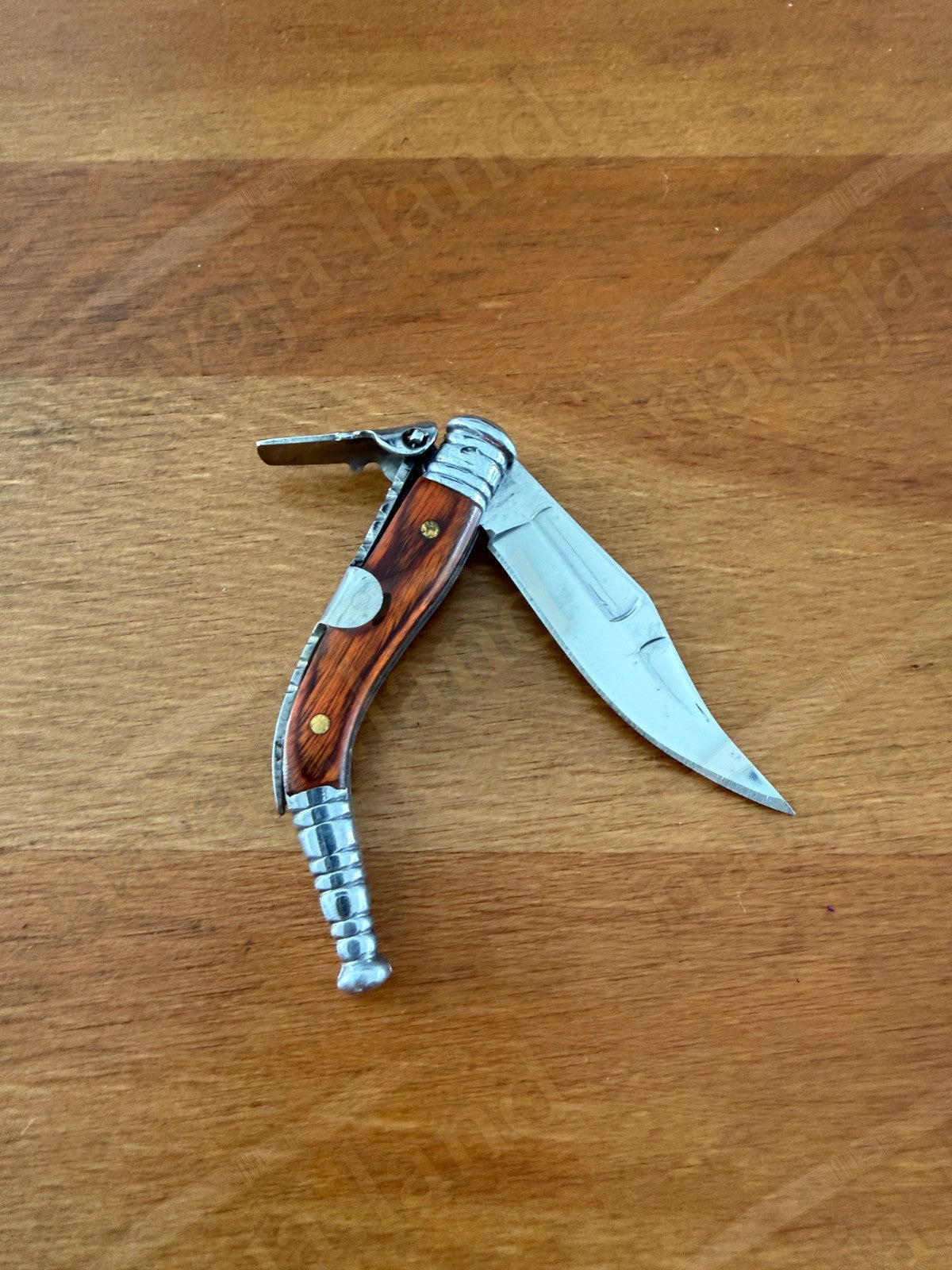 2" Blade Spanish Navaja Sevillana Pocket Knife Brown Wood Scales with Ratchet
