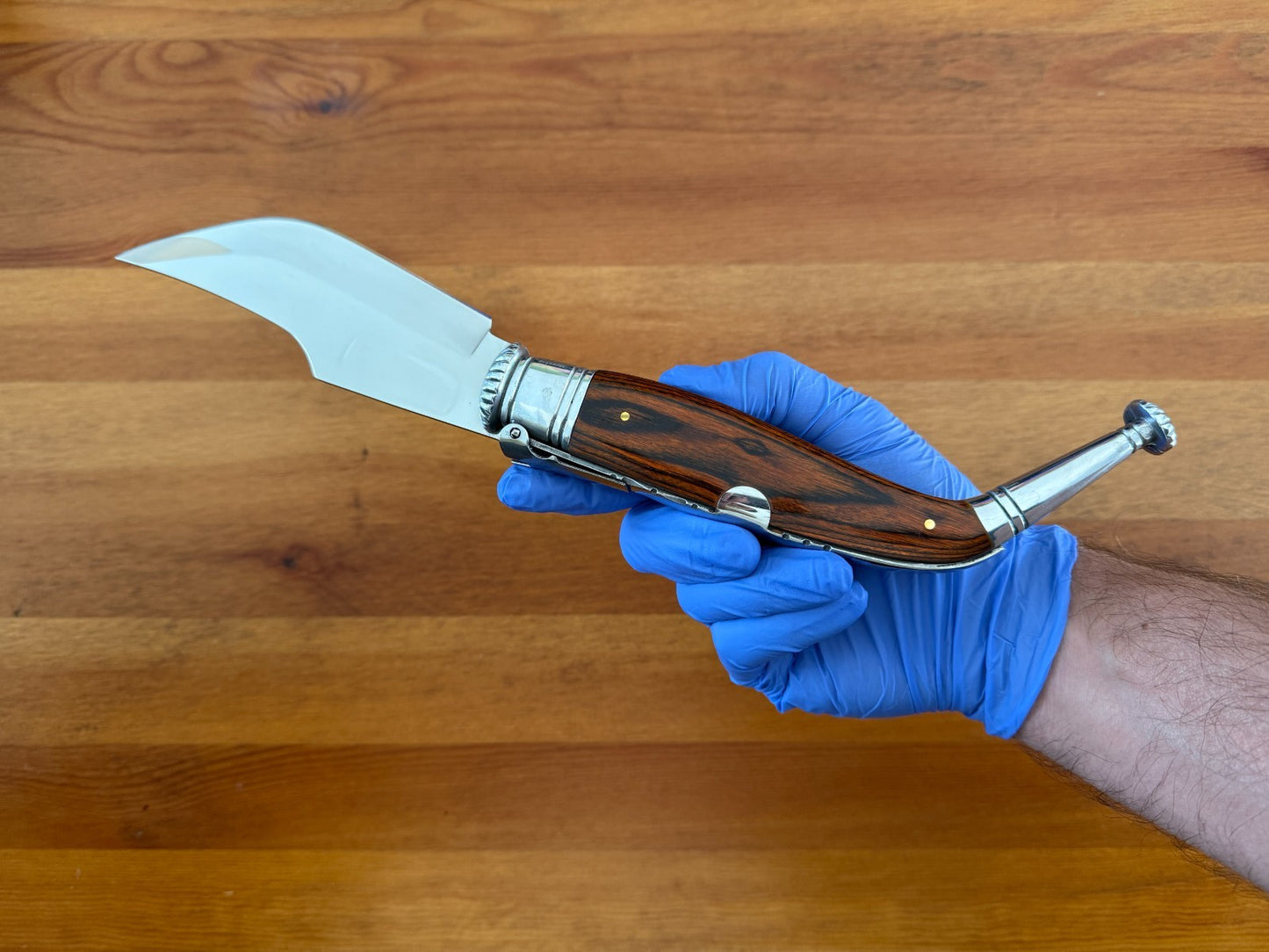 5.7” Spanish Navaja Jerezana Folding Knife Red Stamina Wood Scales With Ratchet