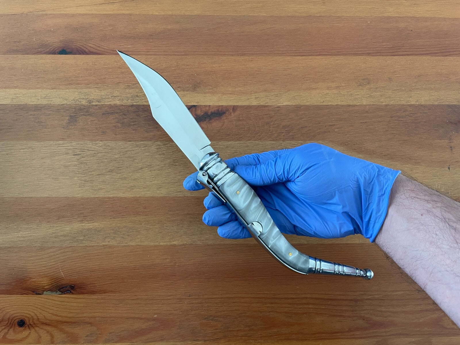 5.66" Spanish Navaja Sevillana Bandolera Pocket Knife Nacre Imitation w/ Ratchet