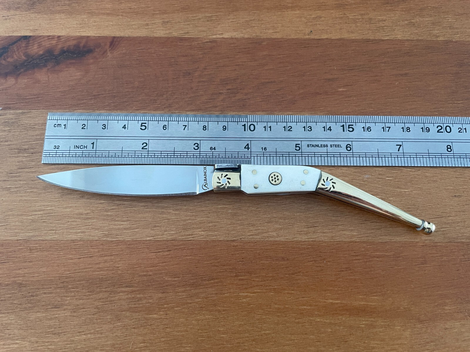 3.22" Spanish Catalan Navaja Folding Knife With Brass Bolsters Bone Scales