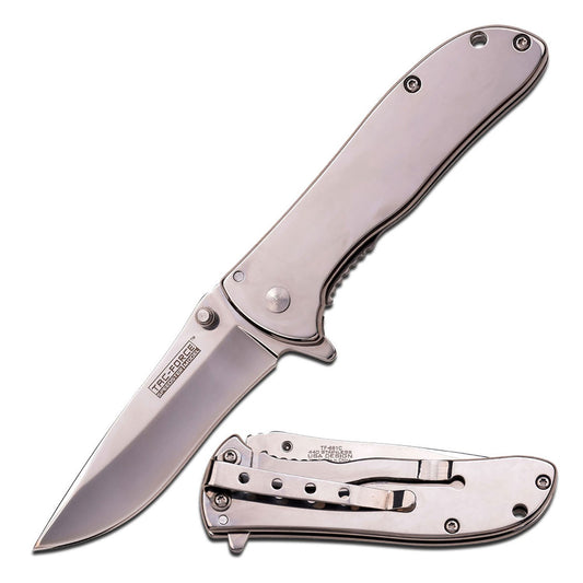 3" Tac-Force Mirror Polished 3Cr13 Stainless Steel Drop Point Blade Pocket Clip