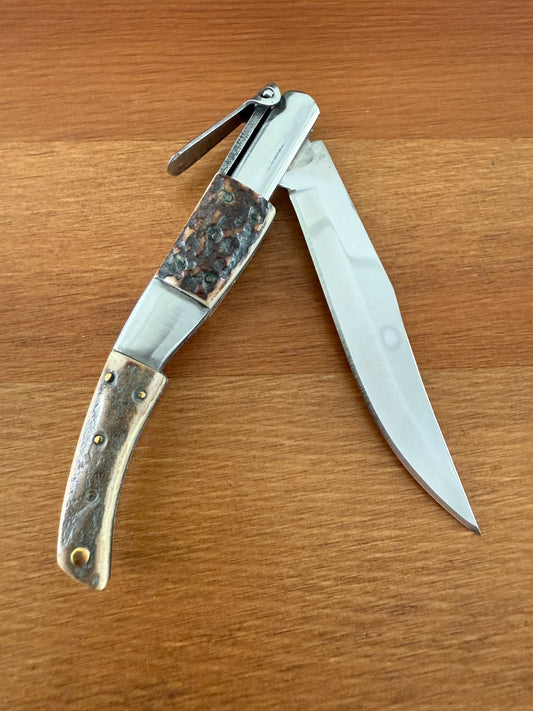 3.34" Arabian Folding Pocket Knife Deer Antler Scales w/ Ratchet Made in Spain