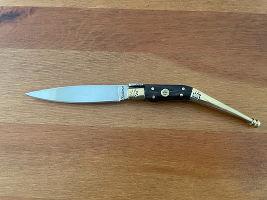 3.22" Spanish Catalan Navaja Folding Knife With Brass Bolsters Bull Horn Scales