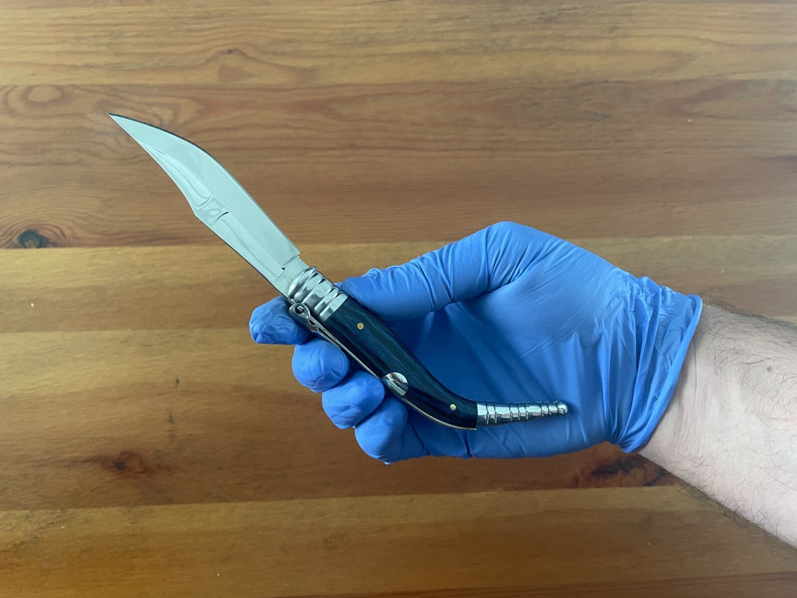 3.54" Blade Spanish Navaja Sevillana Pocket Knife Blue Wood Scales / Ratchet