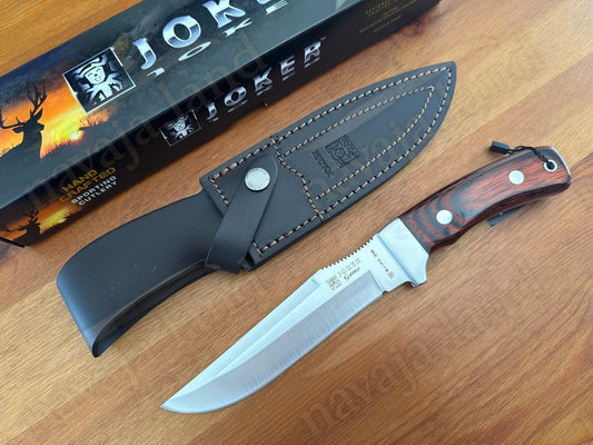 Joker Gamo Fixed Blade Hunting Knife 6.10" Mova 1.4116 Steel Red Wood Handle