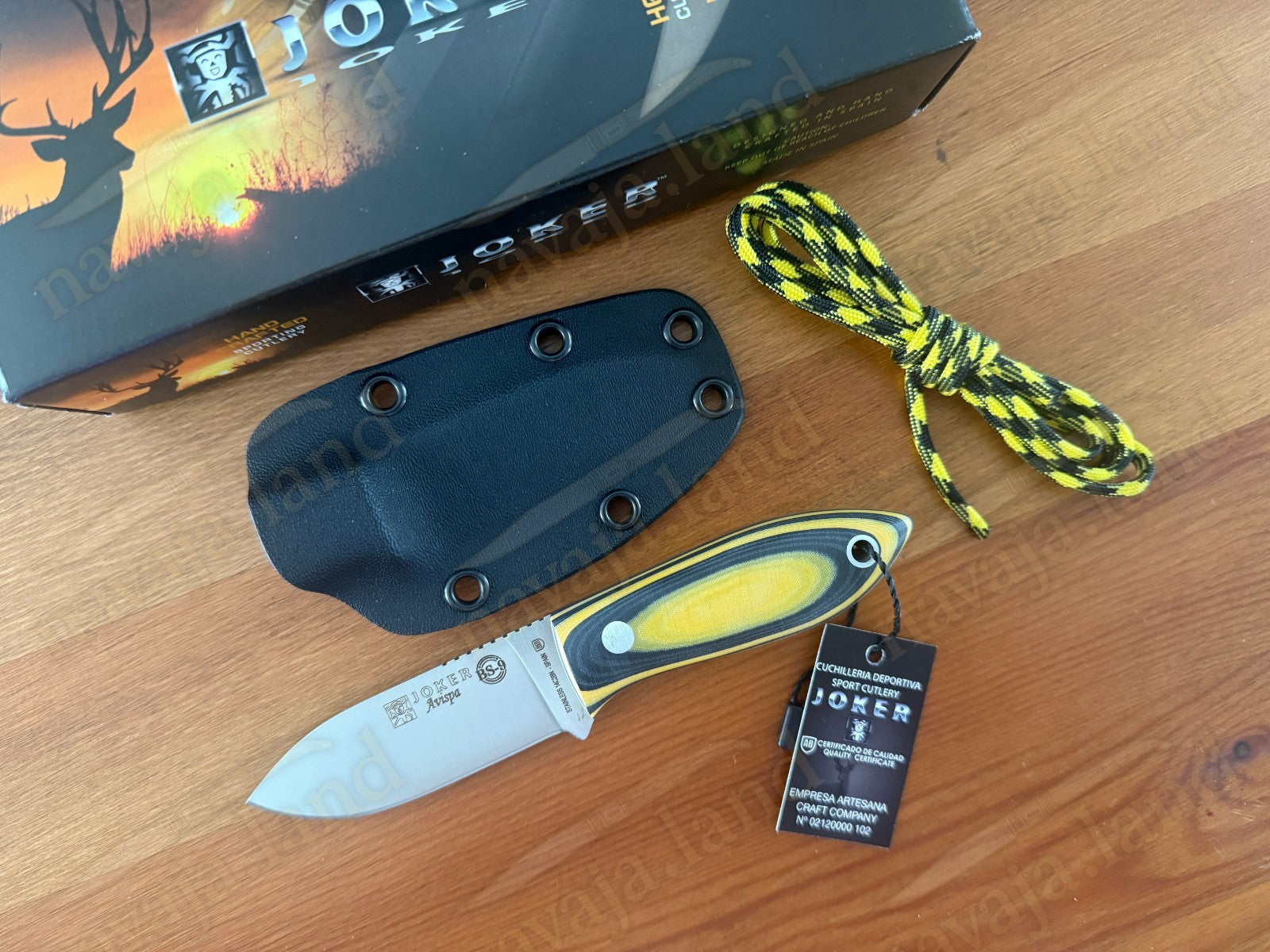 Joker Avispa Bushcraft Knife 3.15” Sandvik 14C28N Blade - Yellow & Black Micarta