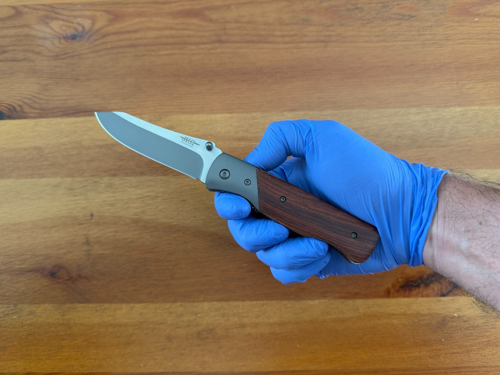 Folding Knife 8.5 cm (3.3 in) Titanium Coated Blade Wood Handle Liner Lock