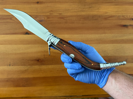 6.5" Spanish Navaja Sevillana Pocket Knife Red Stamina Wood Scales with Ratchet