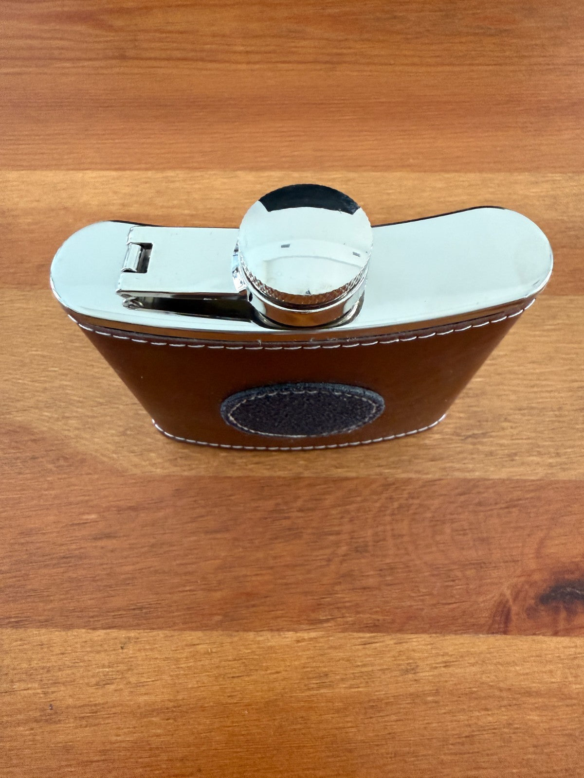 5 oz Stainless Steel Flask Sheathed in Brown Leather Pocket Hip Bottle