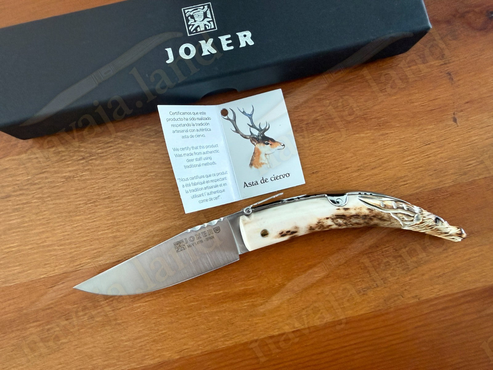 Joker Macho Montés Folding Knife – Hand Carved Deer Antler | 3.3" MOVA Steel