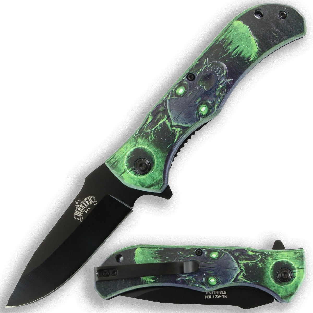 3.5" Steel Blade Folding Knife Assisted Pocket Clip Mean Dog 3D Printed Handle