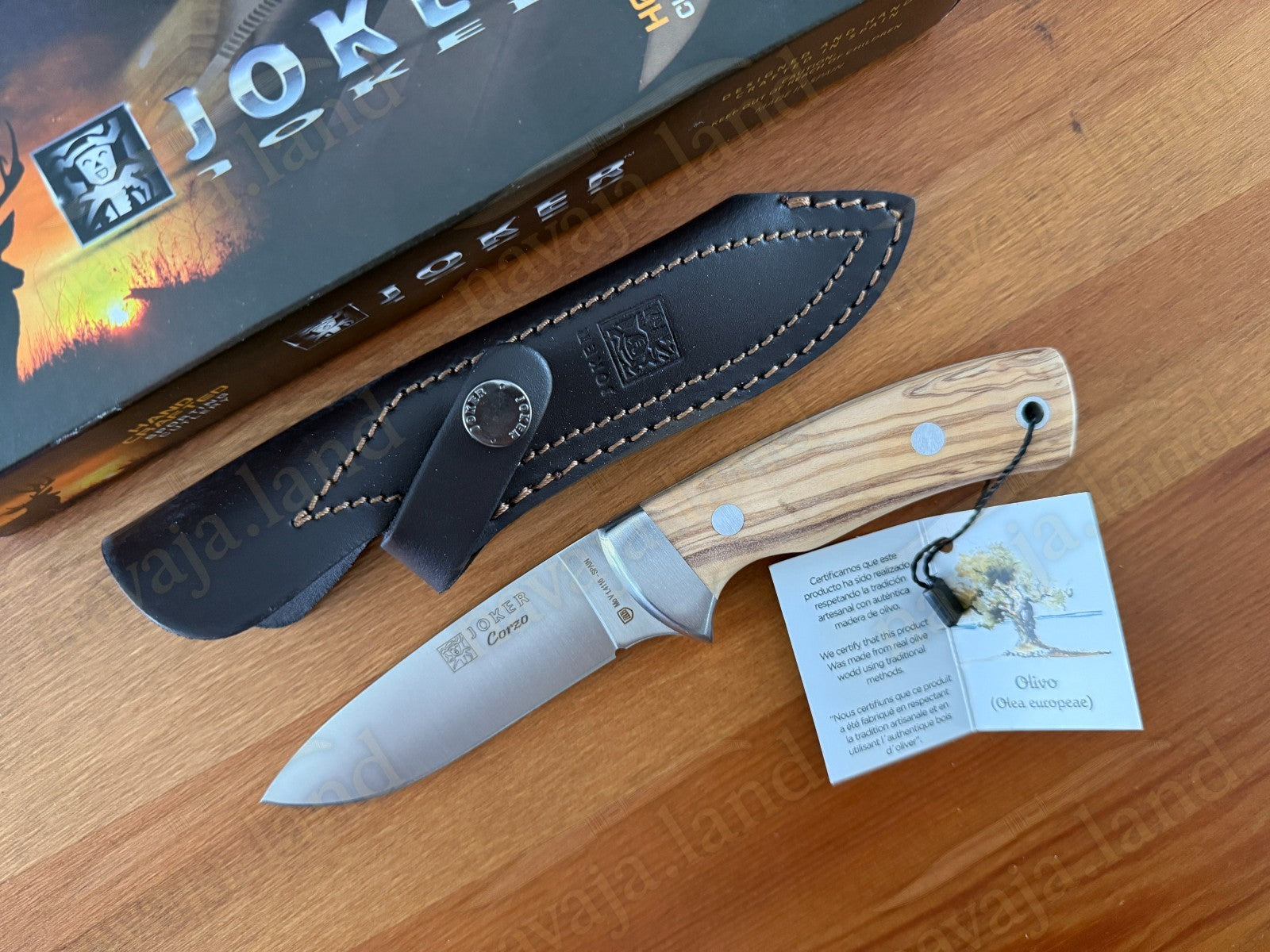 Joker Corzo Hunting Knife 3.93” MOVA Blade | Olive Wood Handle | Leather Sheath