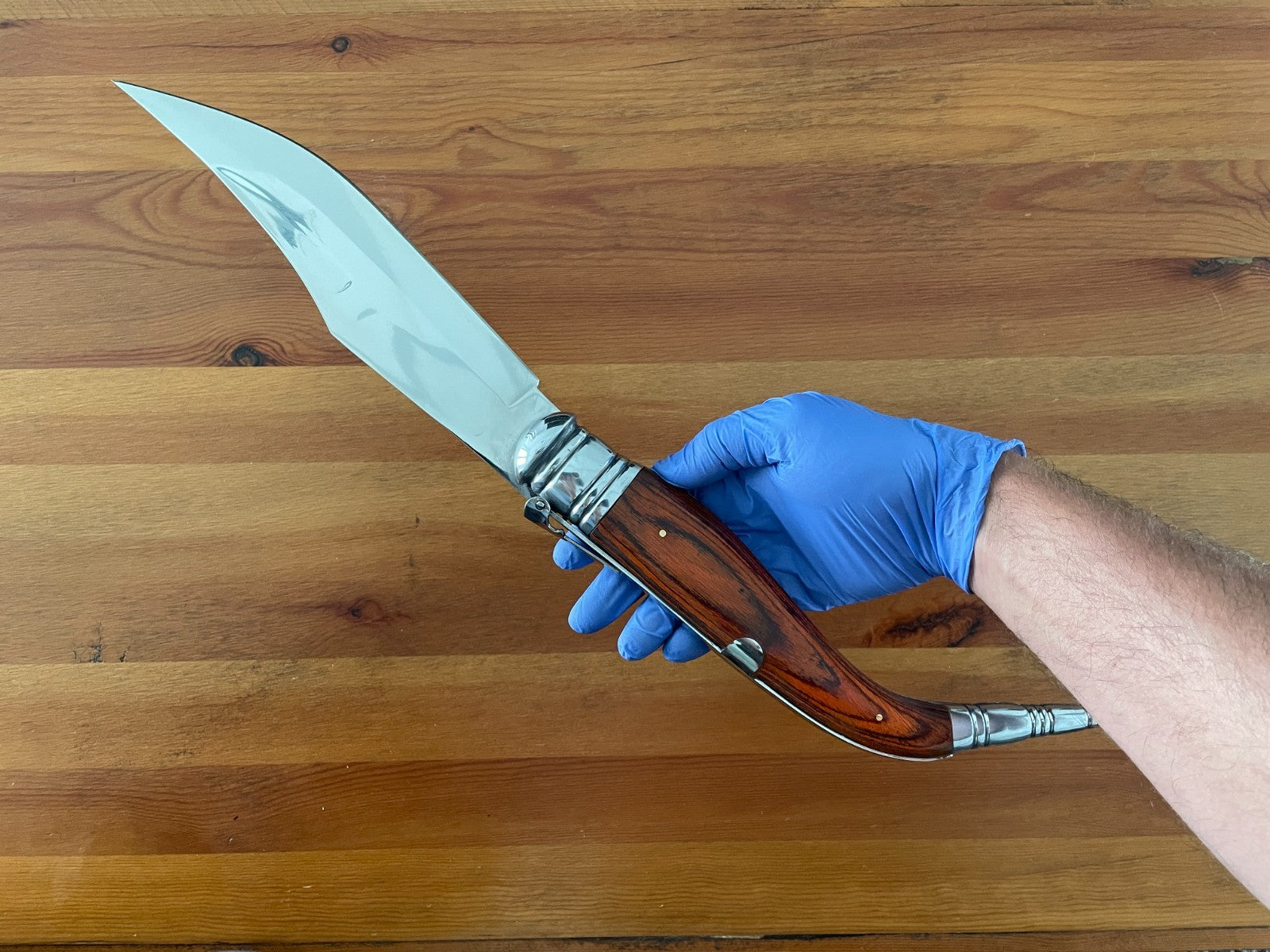 9" Blade Giant Navaja Sevillana Folding Knife Red Wood Scales w/ Ratchet - Spain