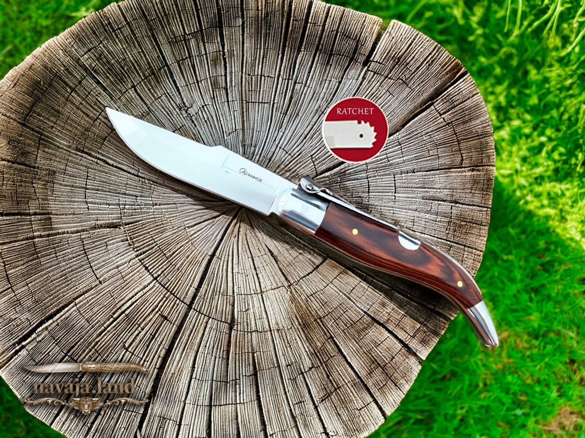 3.14” Spanish Navaja Teja Albacete Pocket Knife Red Stamina Scales with Ratchet