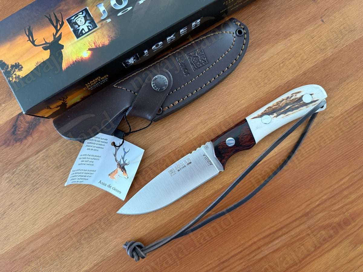 Joker Aguila Bushcraft Knife 3.34” MOVA Blade Deer Horn & Rosewood Handle