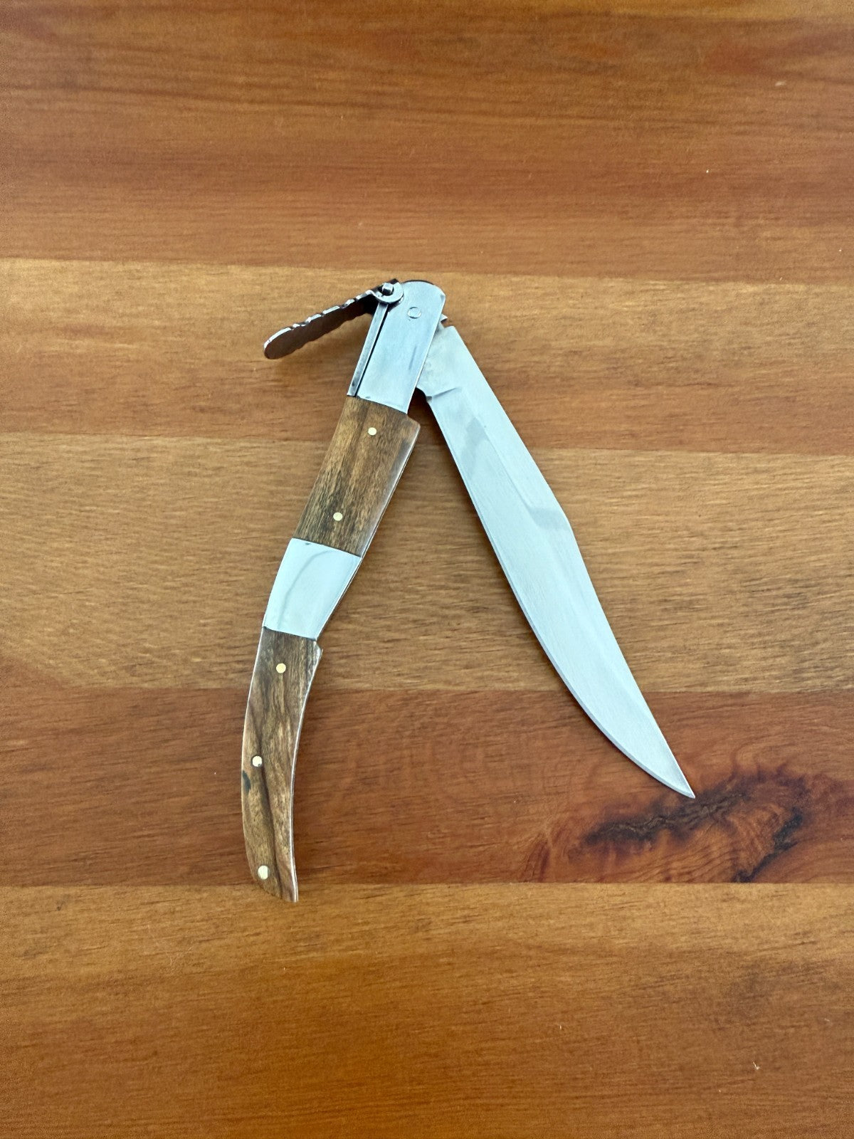 5.1" Arabian Style Navaja with Ratchet Pocket Knife Olive Wood and Steel Handle