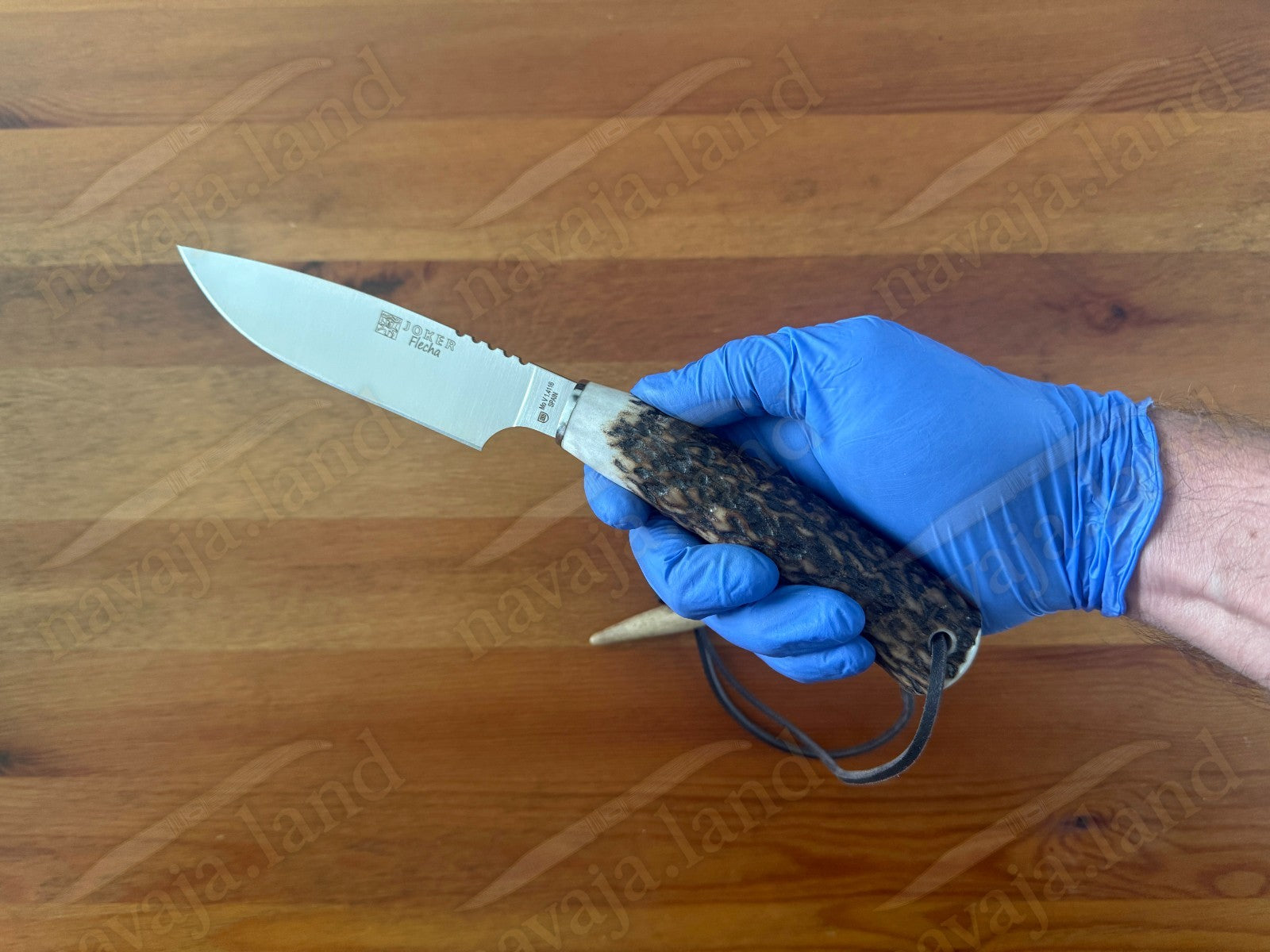 Joker Flecha Hunting Knife 4.92” MOVA Blade | Deer Horn Handle | Leather Sheath