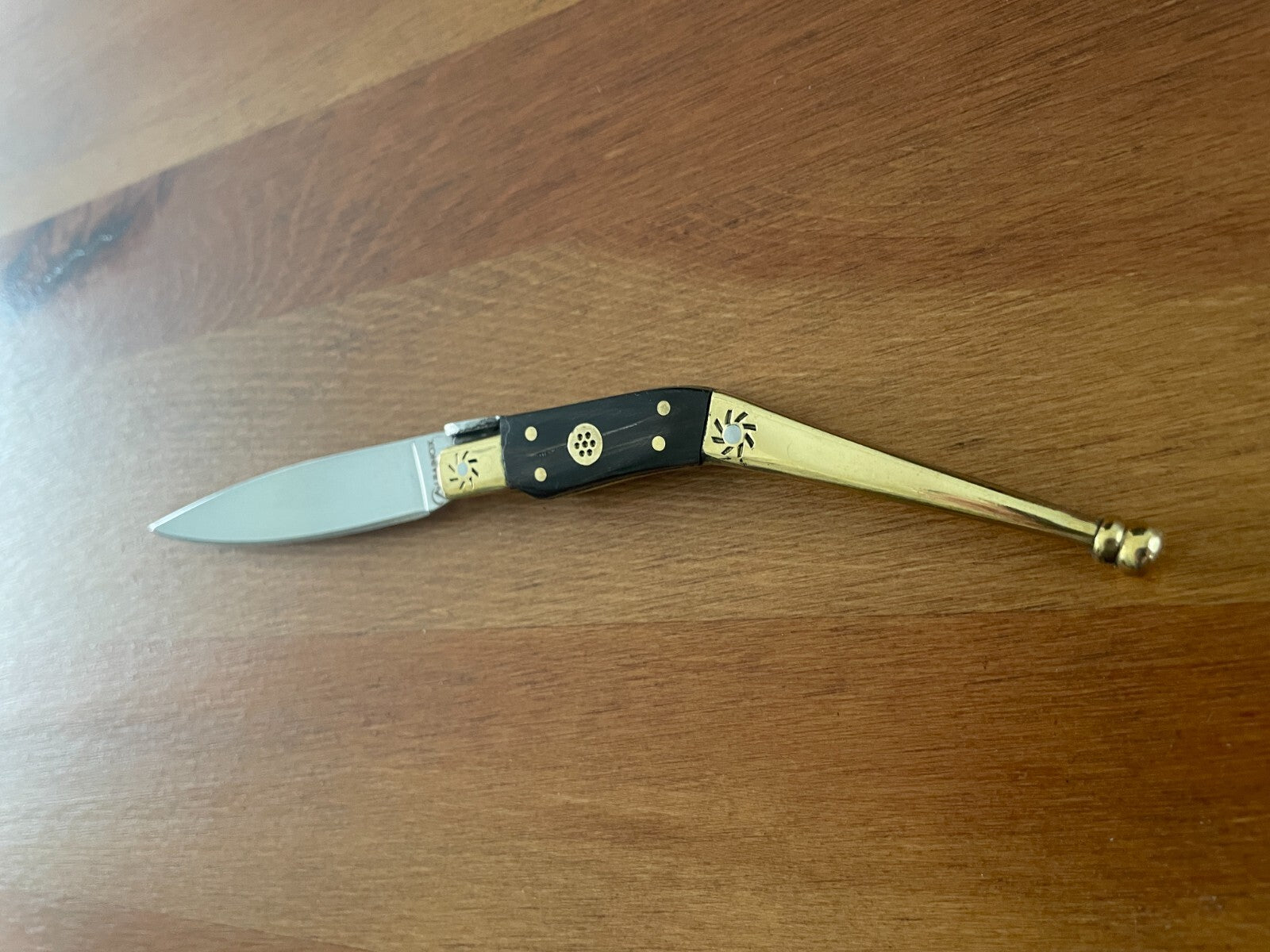 3.22" Spanish Catalan Navaja Folding Knife With Brass Bolsters Bull Horn Scales