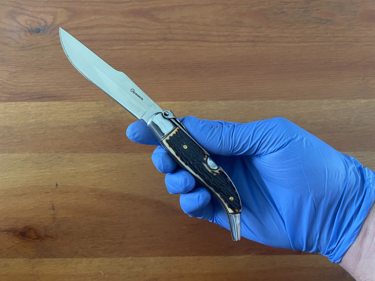 3.22" Stainles Spanish Navaja Teja Deer Antler Imitation Scales Billet Lock