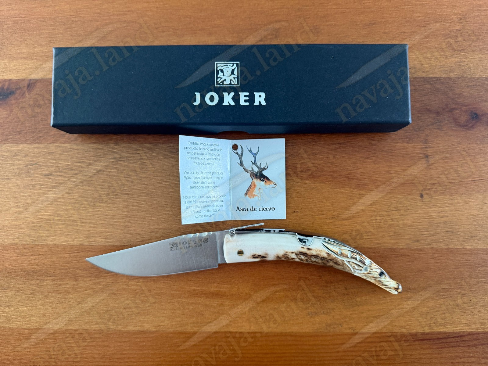 Joker Macho Montés Folding Knife – Hand Carved Deer Antler | 3.3" MOVA Steel