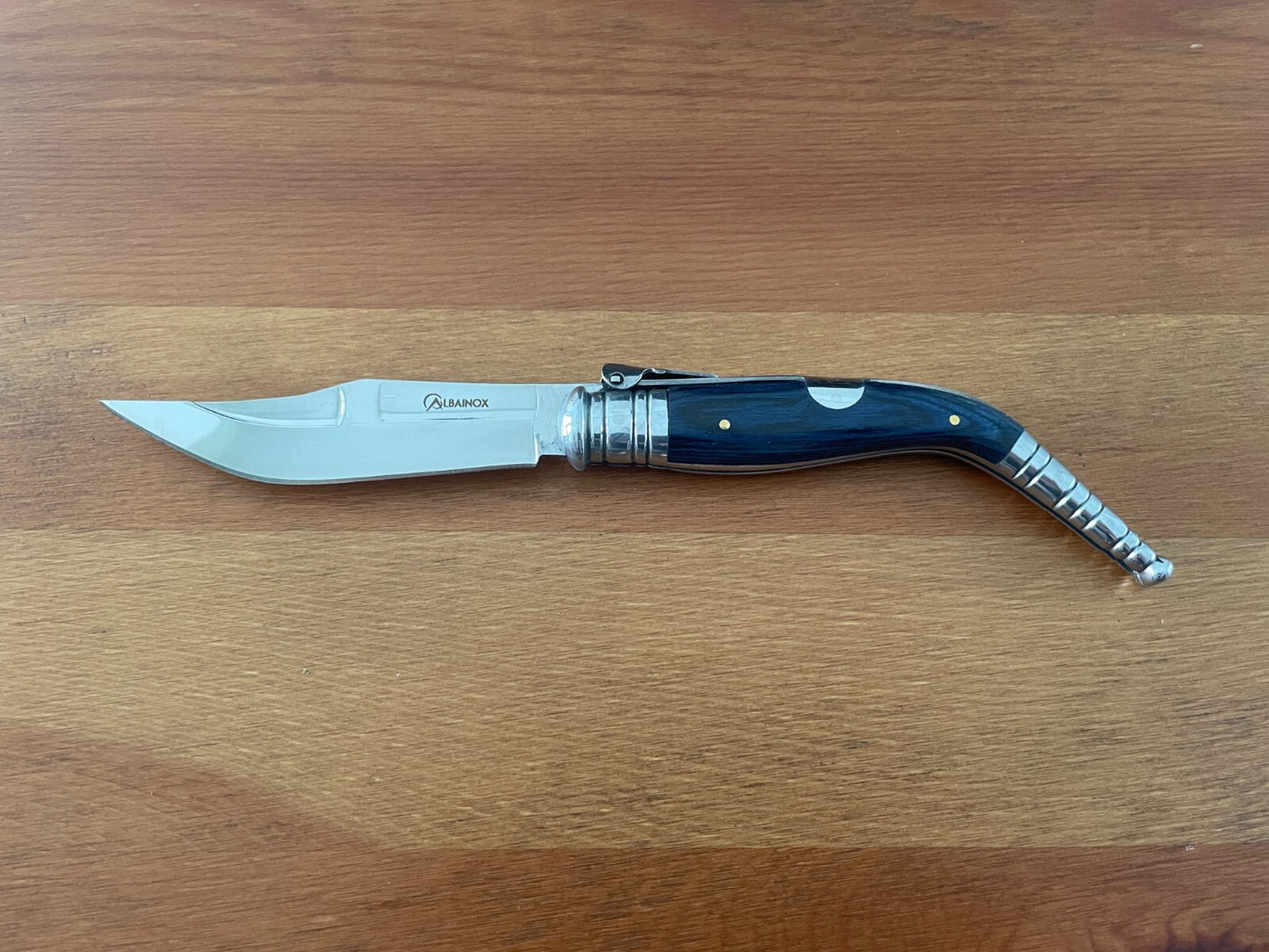 3.9" Spanish Navaja Sevillana Pocket Knife Blue Stamina Wood Scales with Ratchet