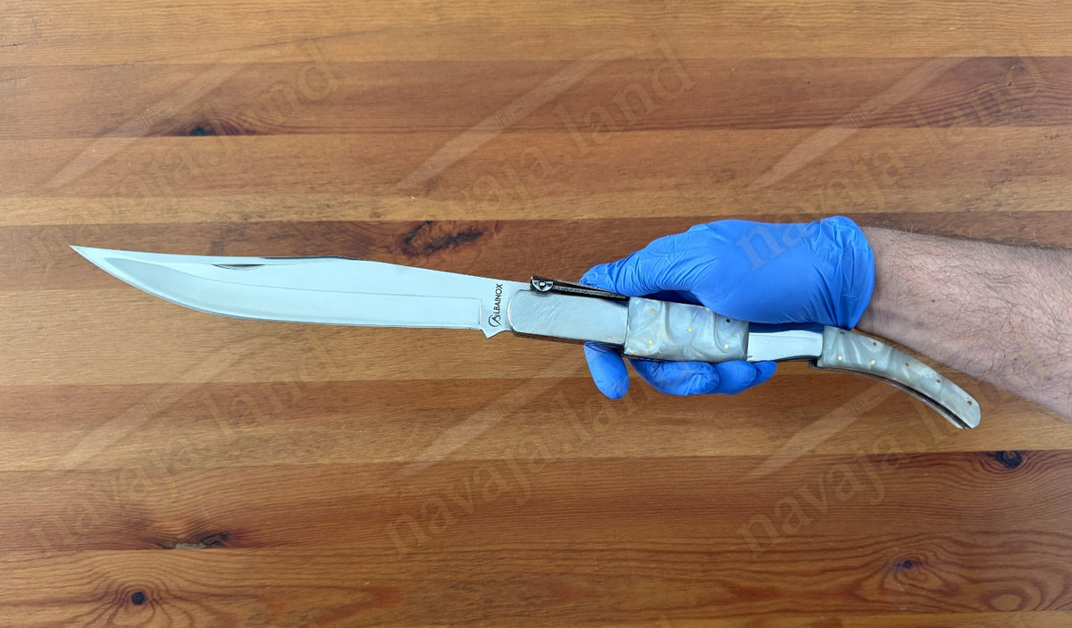 8.5" Long Blade Arabian Style Navaja Folding Knife Mother Pearl Scales - Spain