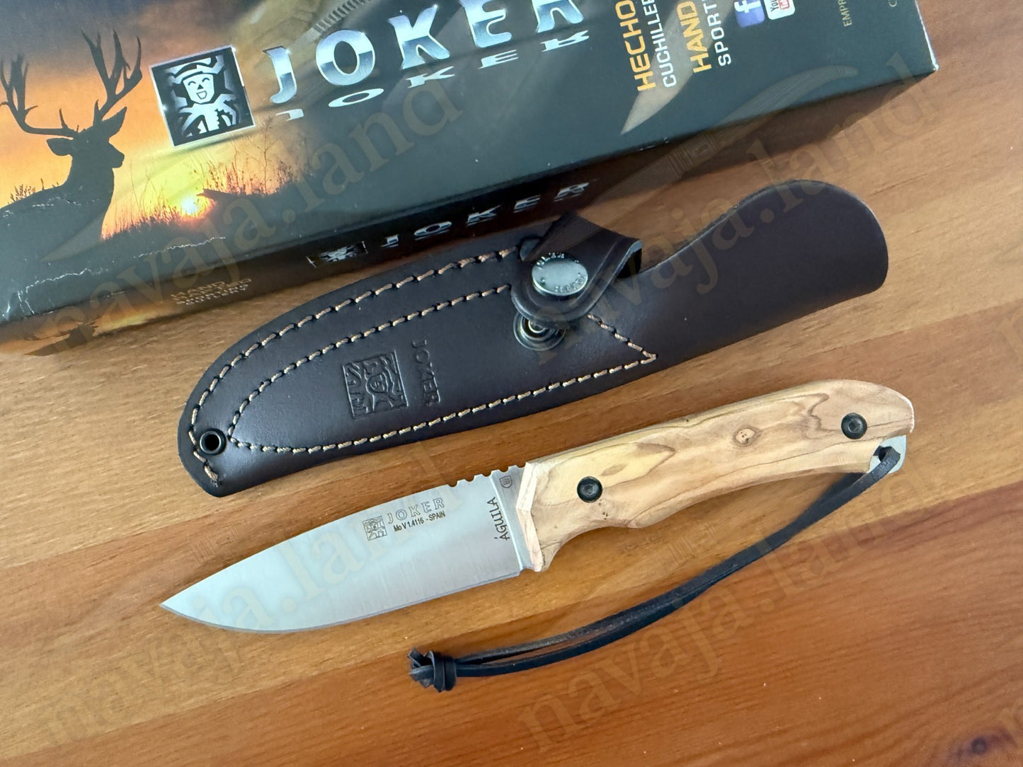 Joker Aguila Bushcraft Knife 4.13” MOVA Blade Olive Wood Handle | Leather Sheath