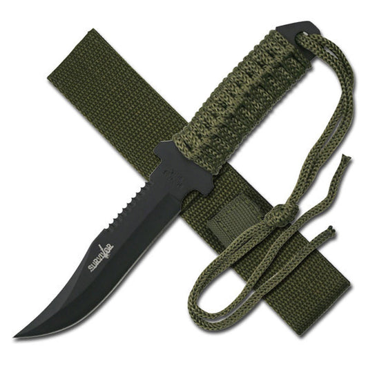 Compact Fixed Blade Survival Knife with a 3.75" Reverse Serrated Bowie Blade