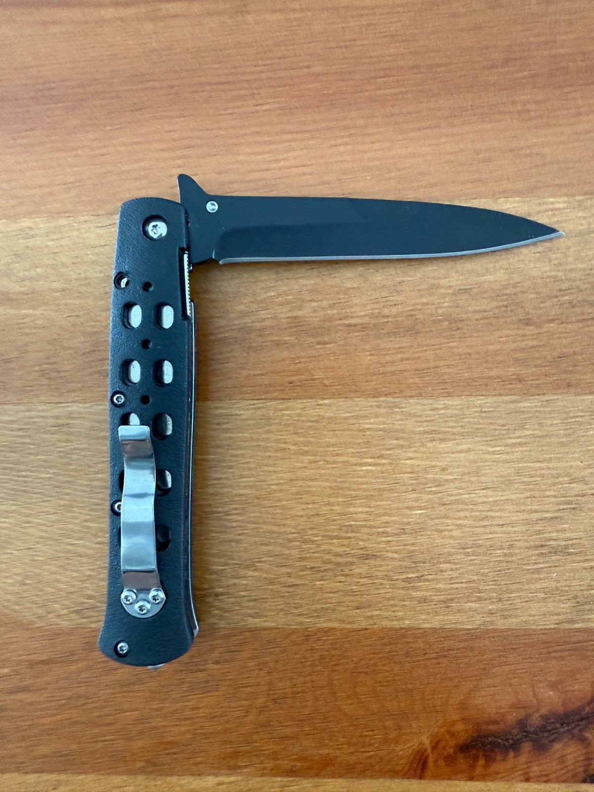 3.9" Stainless Steel Blade Stiletto Pocket Knife Aluminum Handle Nylon Sheath