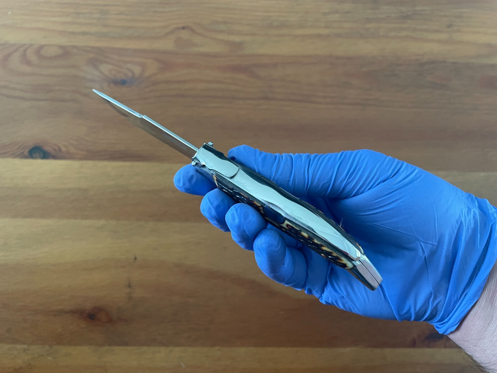 3.22" Stainles Spanish Navaja Teja Deer Antler Imitation Scales Billet Lock