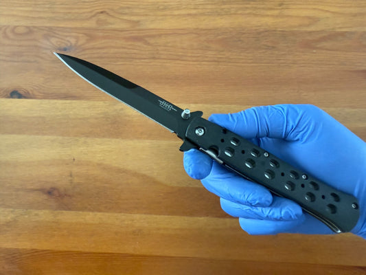 3.9" Stainless Steel Blade Stiletto Pocket Knife Aluminum Handle Nylon Sheath