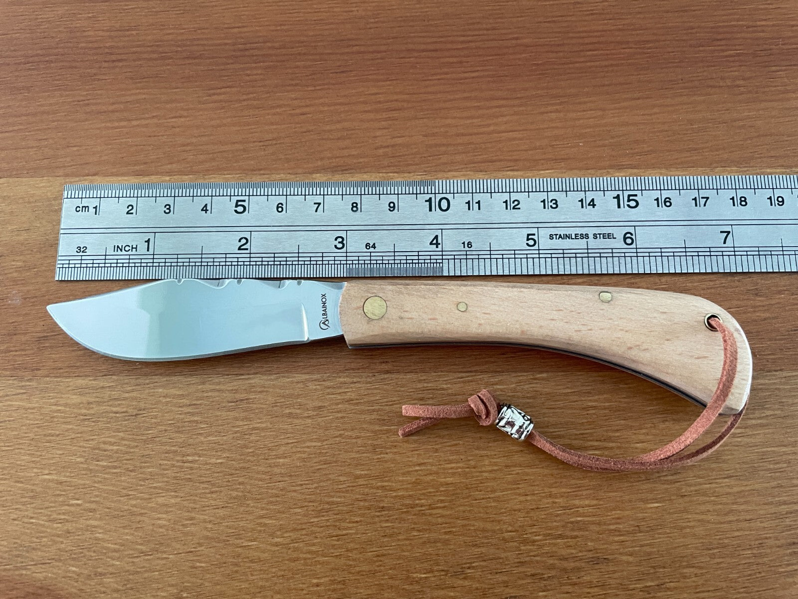 3” Stainless Steel Navaja Folding Knife Wood Handle With Cord Slipjoint / Spain