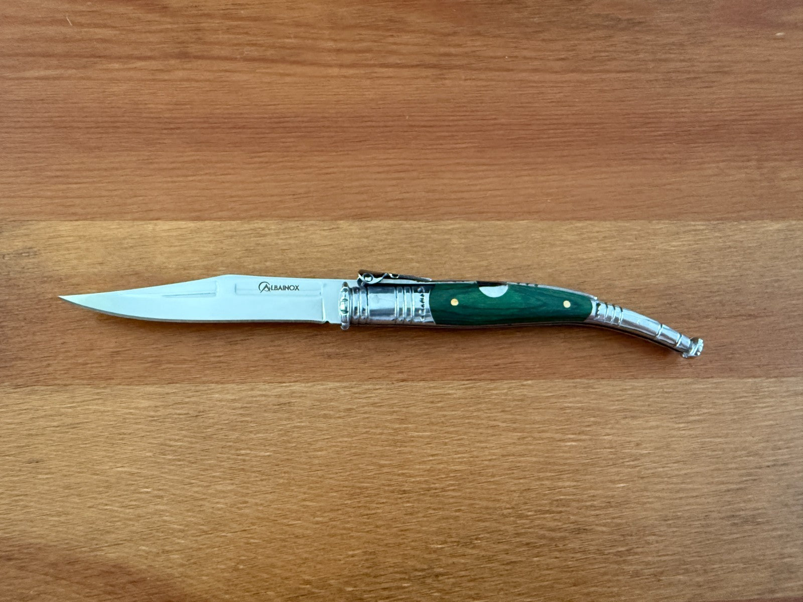 3.34” Spanish Navaja Serrana Ratchet Folding Knife Green Wood Scales From Spain