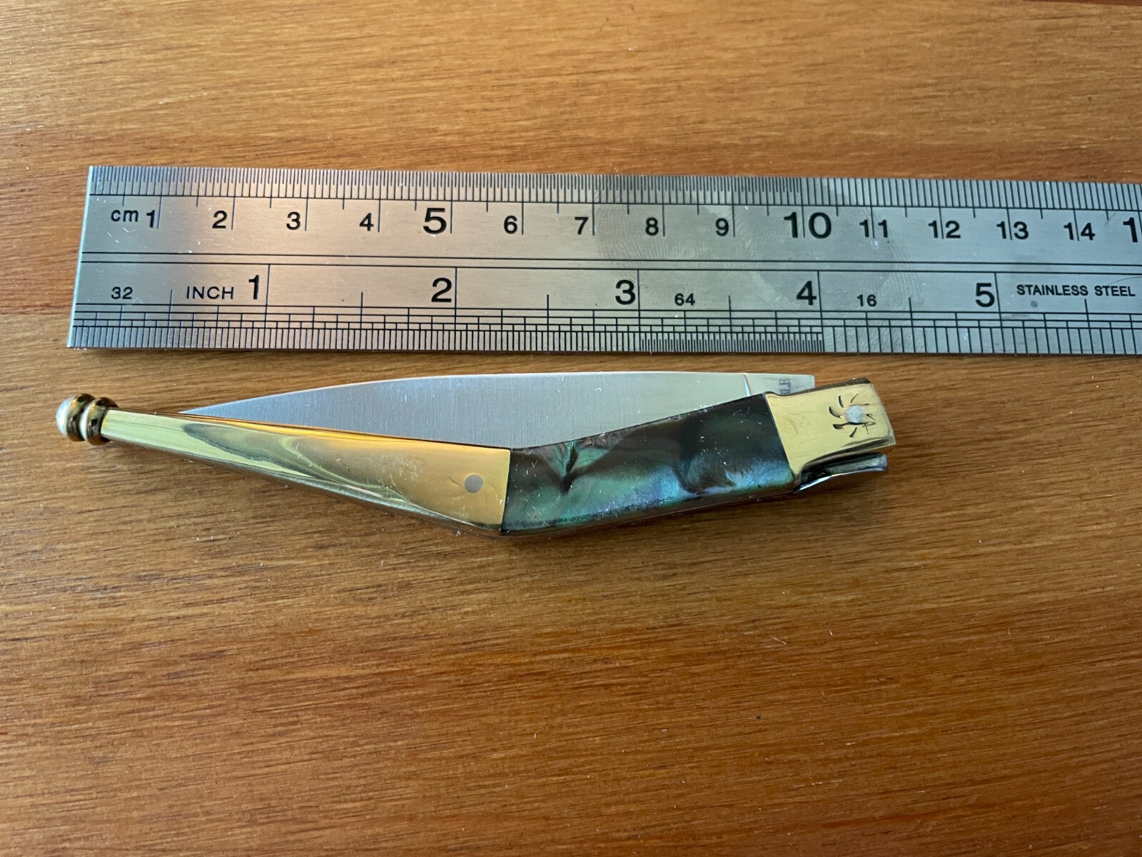 3.34 in Arabian Style Pocket Knife Navaja with Golden Bolsters Made in Spain