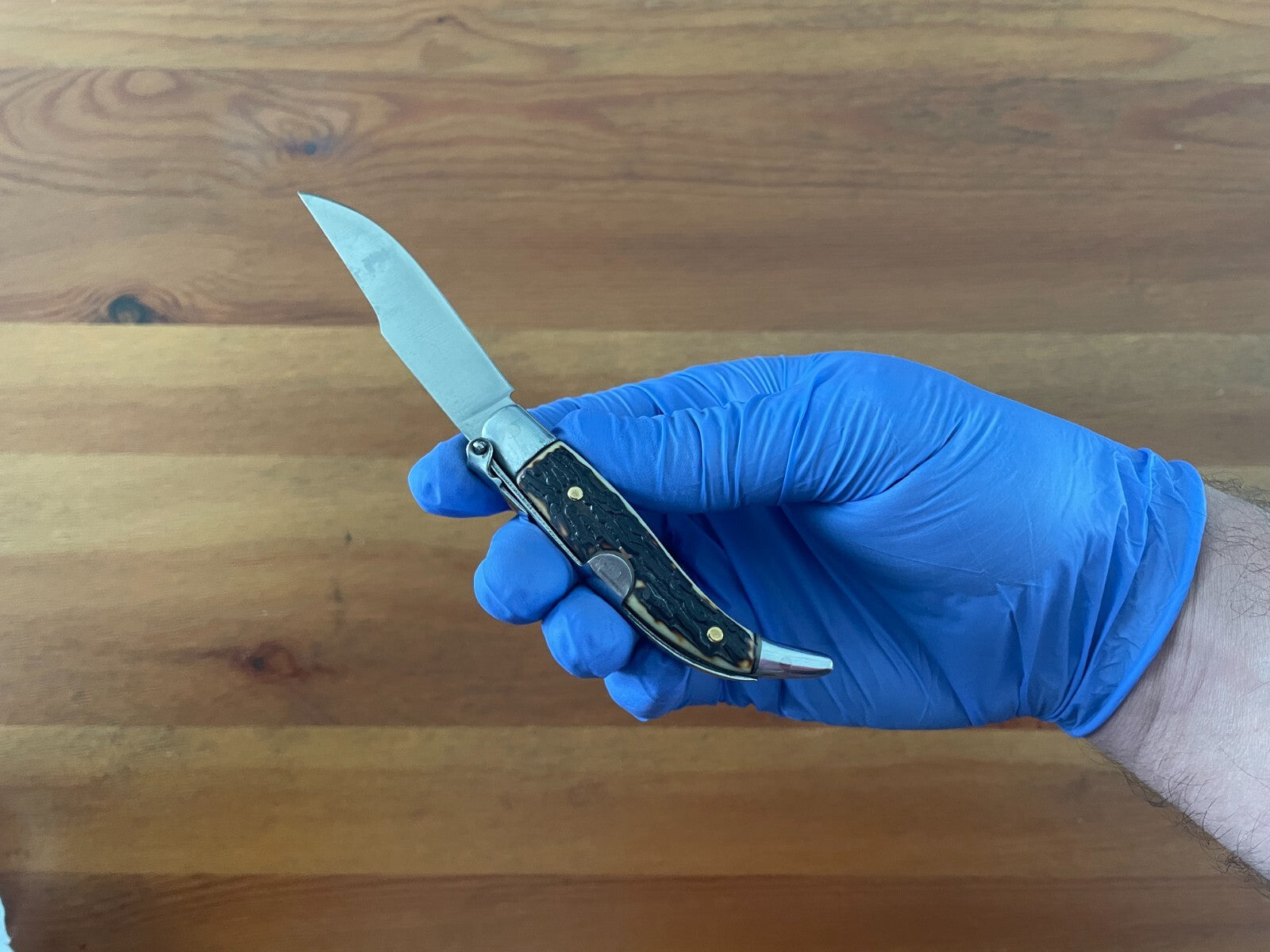 2.6" Carbon Steel Spanish Navaja Teja Deer Antler Imitation Scales Billet Lock