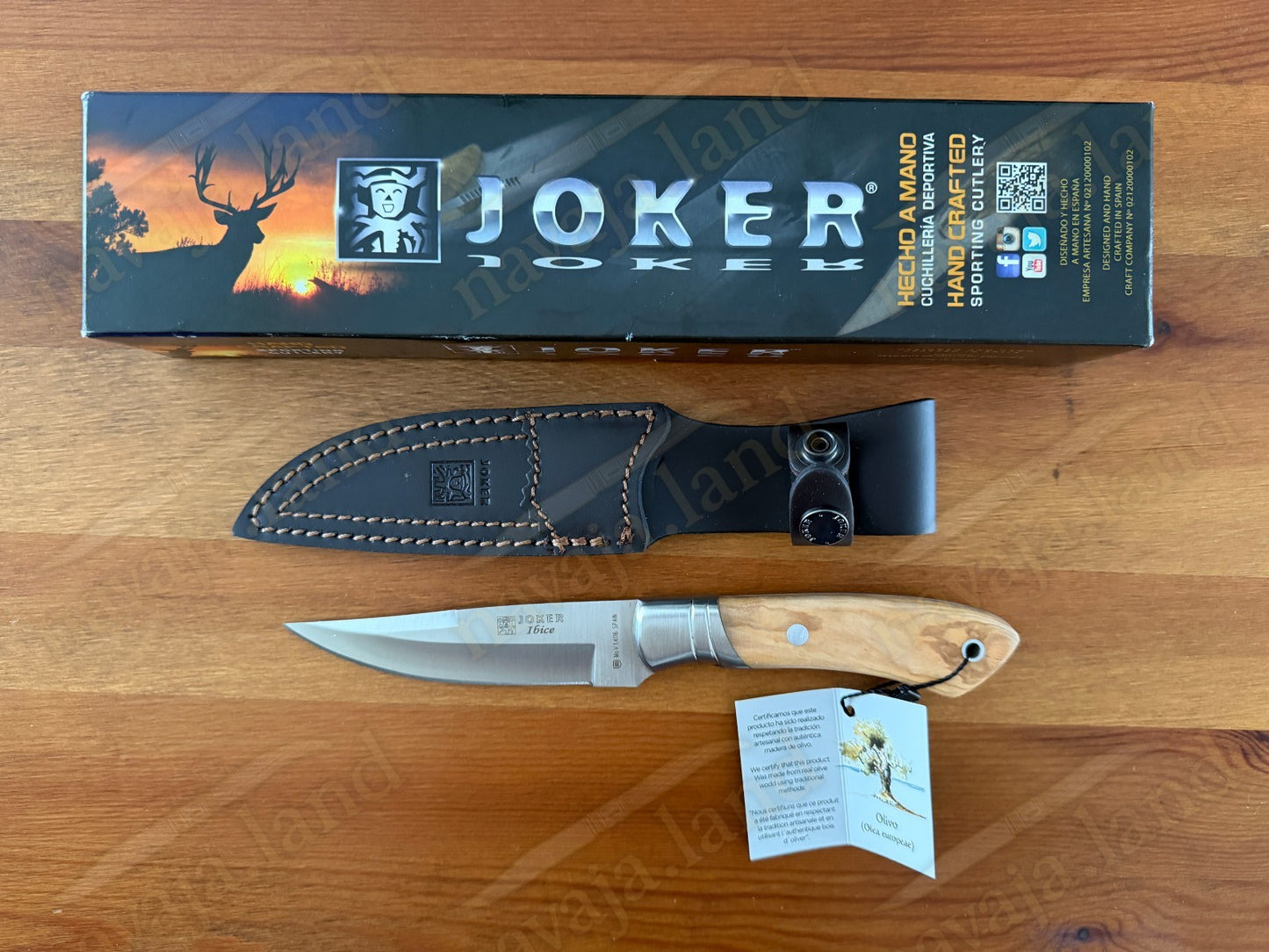 Joker Ibice Hunting Knife 4.72” MOVA Blade | Olive Wood Handle | Leather Sheath