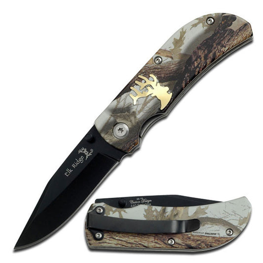 2.5 inch Elk Ridge Folding Pocket Knife Camo Coated Aluminum Handle Pocket Clip