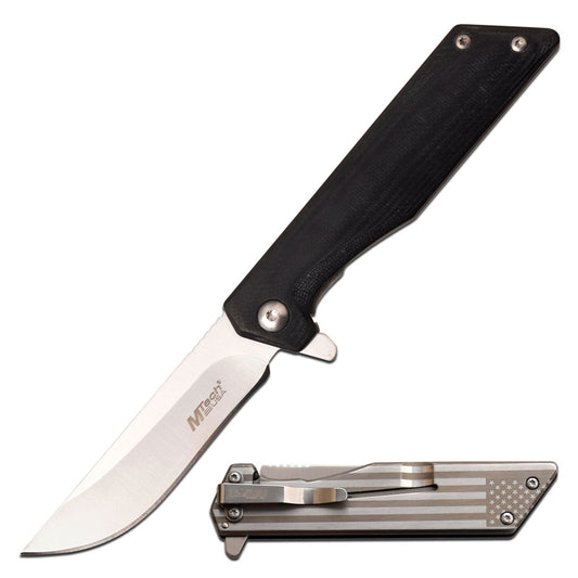 3 inch MTech USA Folding Pocket Knife Pocket Belt Clip Laser Etched Flag